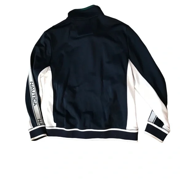 Mens Nautica jacket LG full zip Blue Sail logo sleeves cotton navy blue white - Picture 2 of 5